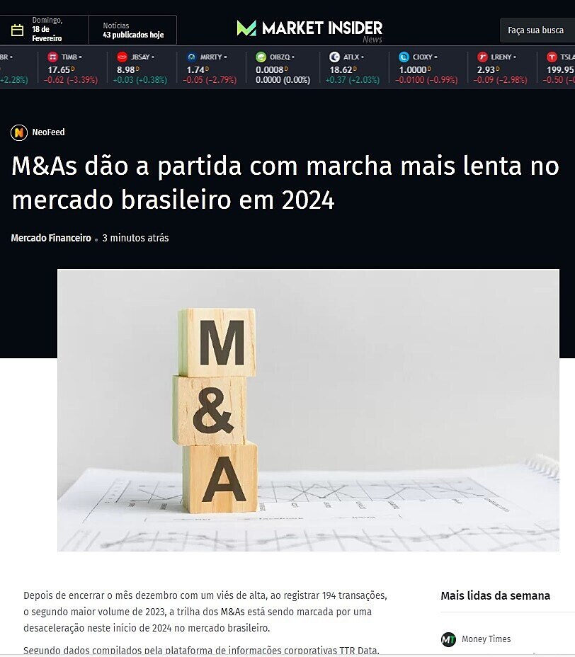 M&As do a partida com marcha mais lenta no mercado brasileiro em 2024